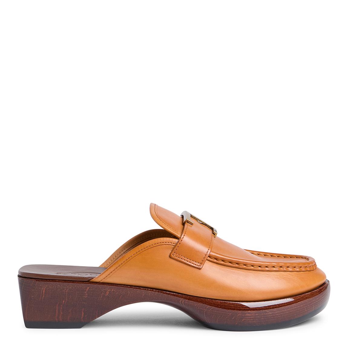 Women's Brown Leather Zoccolo Basso Heeled Mules main product photo