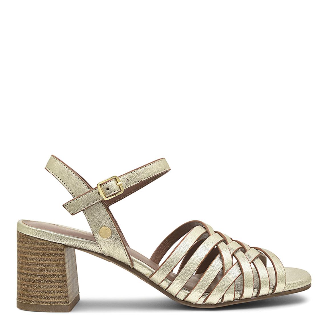 Gold Metallic Crossways Road Weave Block Heeled Sandals main product photo