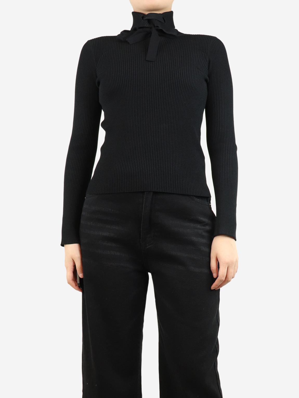 Black ribbed high-neck top main product photo