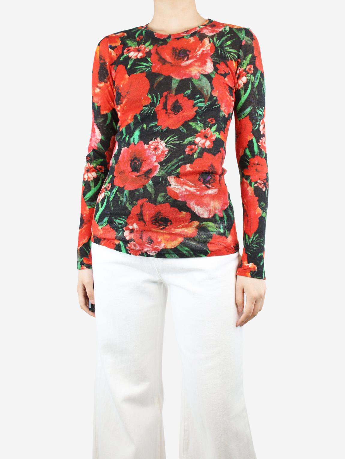 Red and black floral printed top main product photo