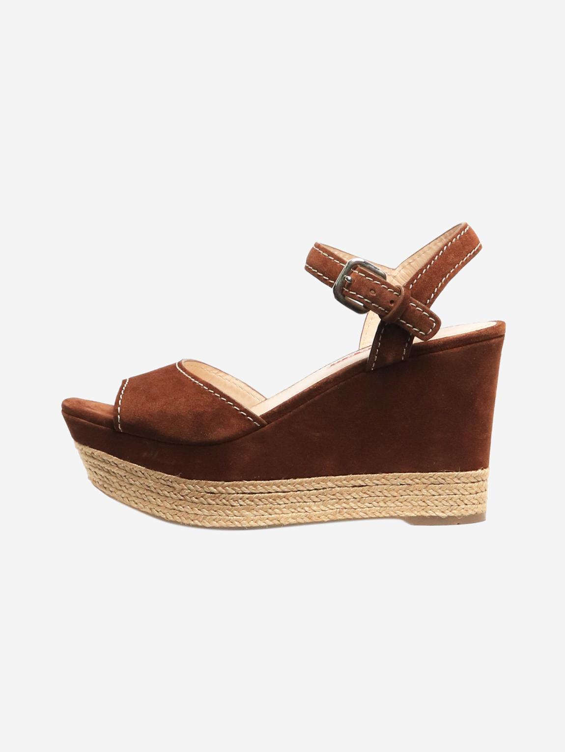 Brown suede espadrille wedge sandals main product photo