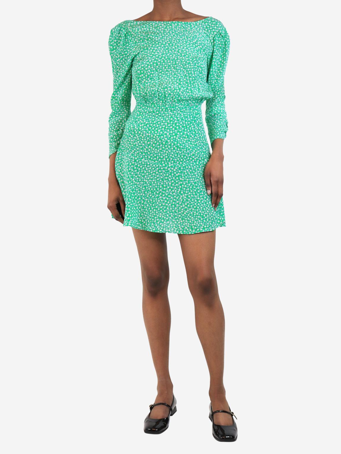 Green floral printed mini dress main product photo