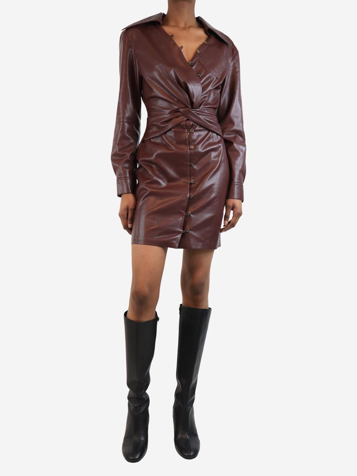Brown faux-leather twisted mini dress main product photo
