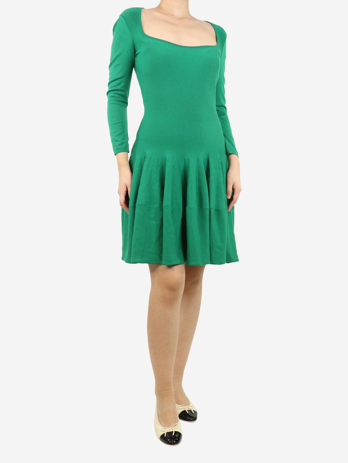 Green knitted long-sleeved mini dress main product photo