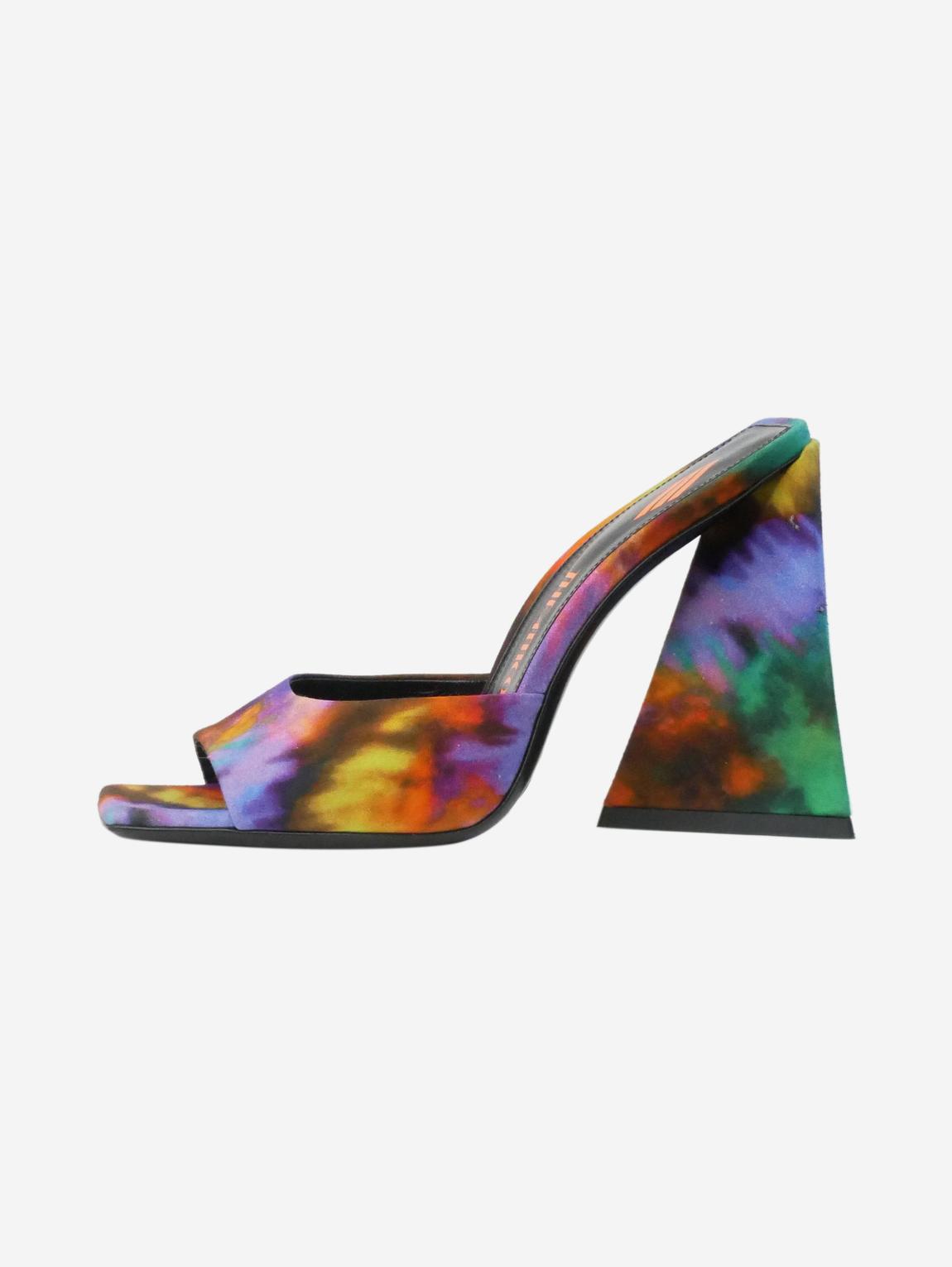 Multicoloured satin patterned mules main product photo