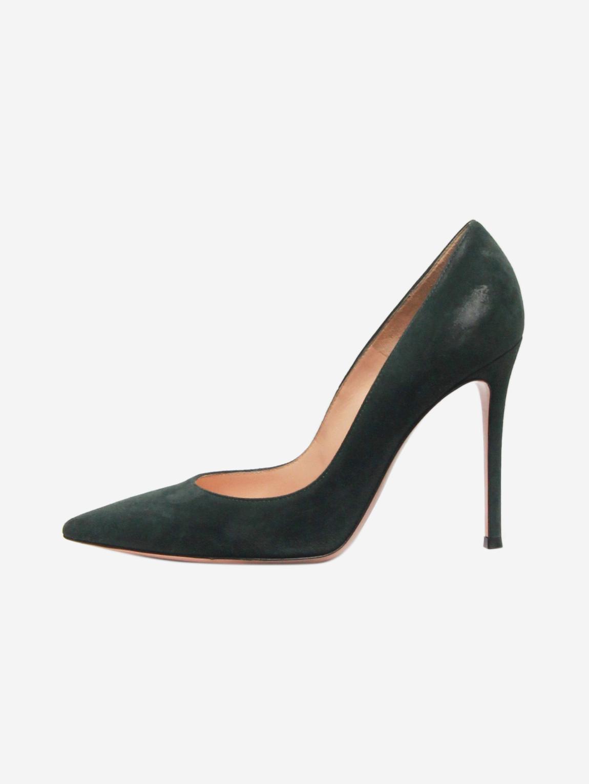 Dark green suede pointed-toe pumps main product photo