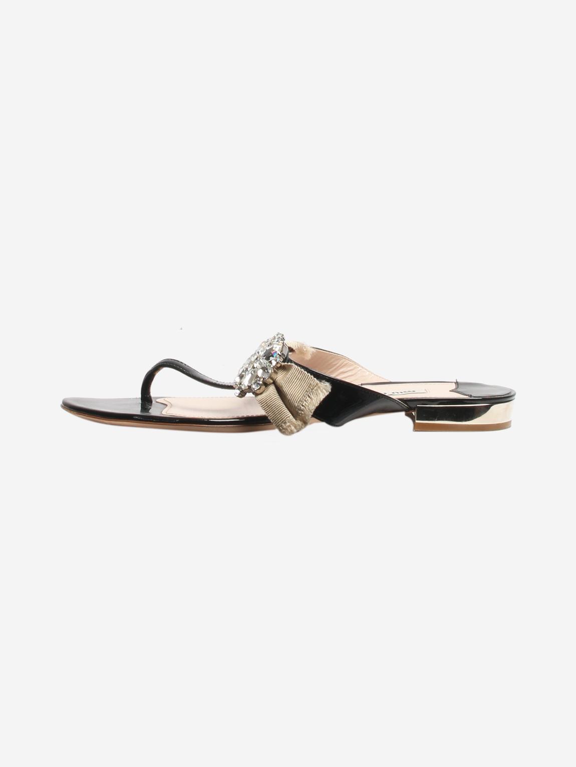 Black patent bejewelled sandals main product photo
