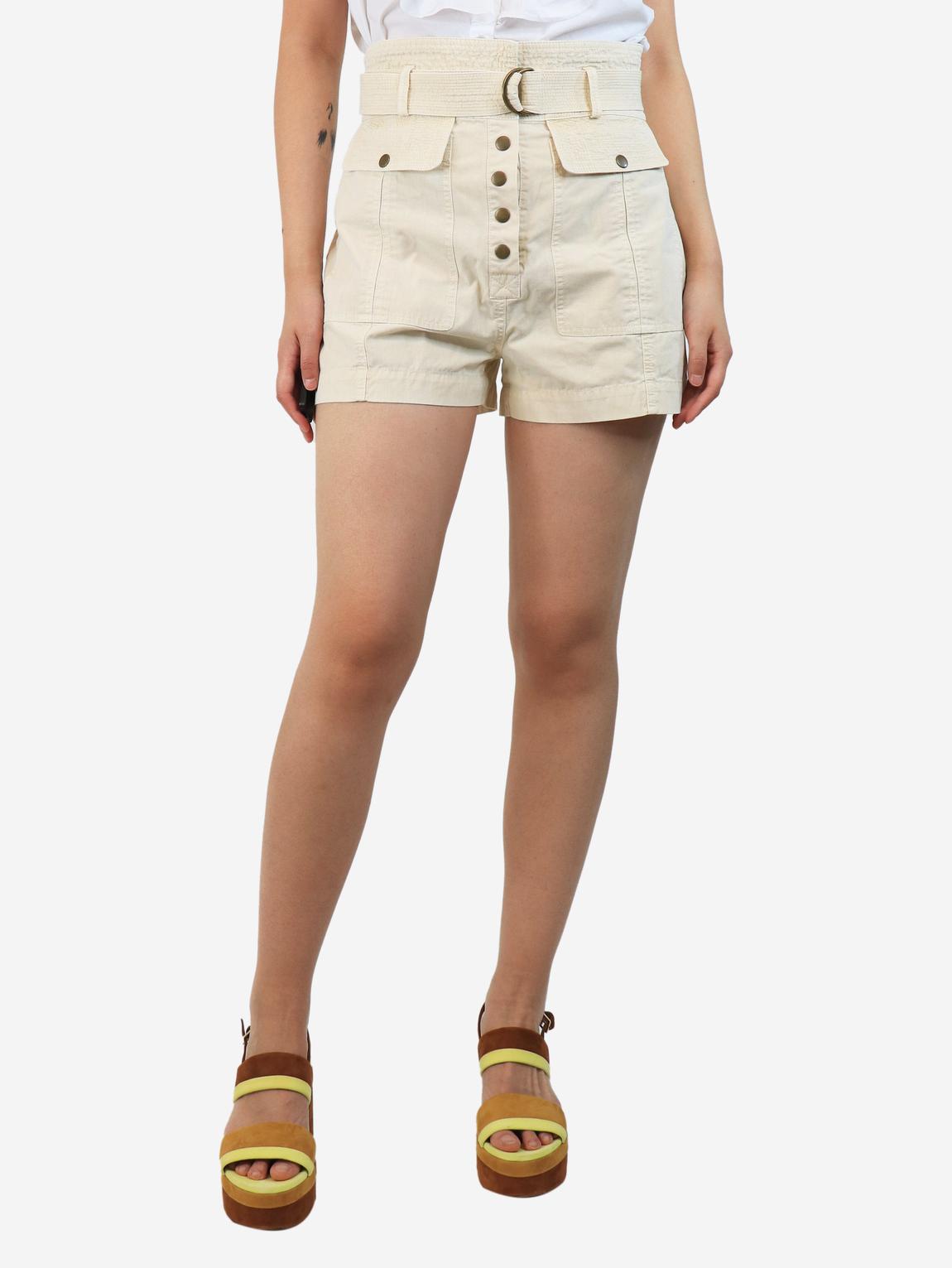 Cream belted mini cargo shorts main product photo