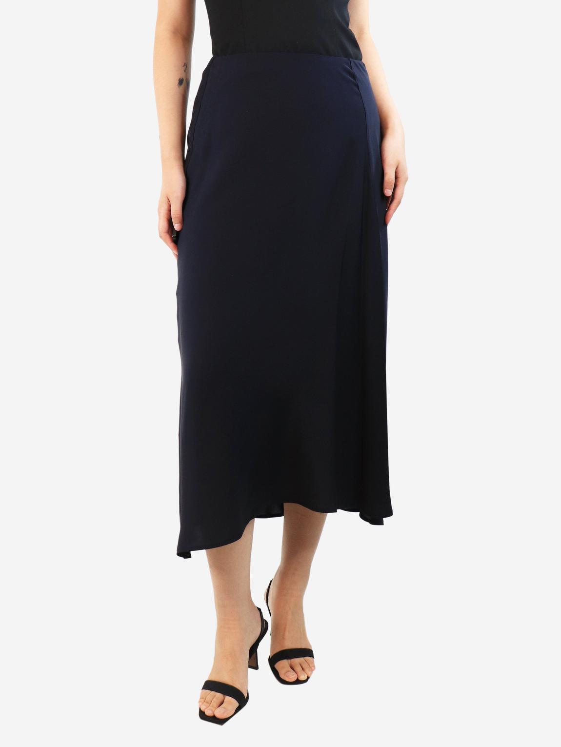 Navy blue silk midi skirt main product photo