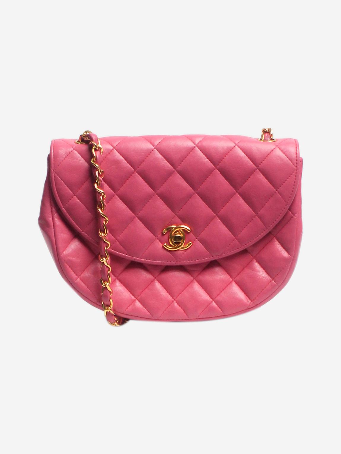 Pink vintage 1986 lambskin leather half moon cross-body bag main product photo