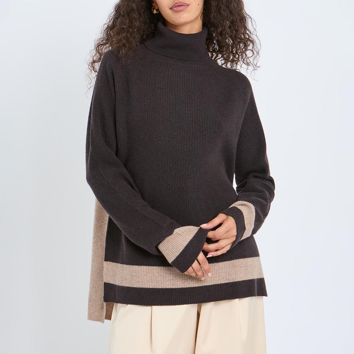 BROWN / OATMEAL CASHMERE BLEND COLOURBLOCK main product photo