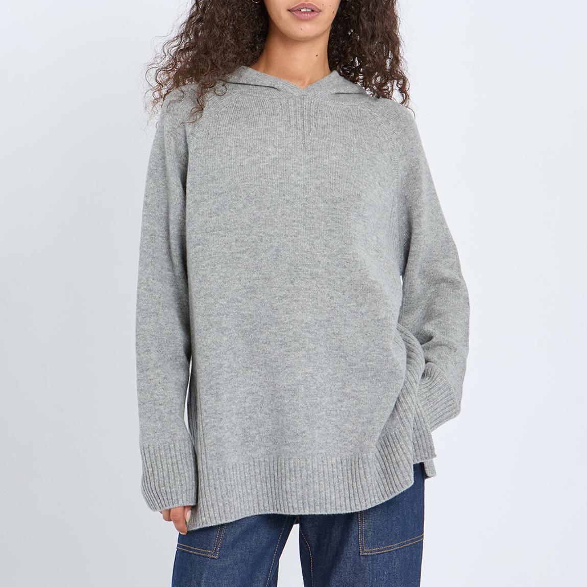 Grey Cashmere Blend Longline Hoodie main product photo