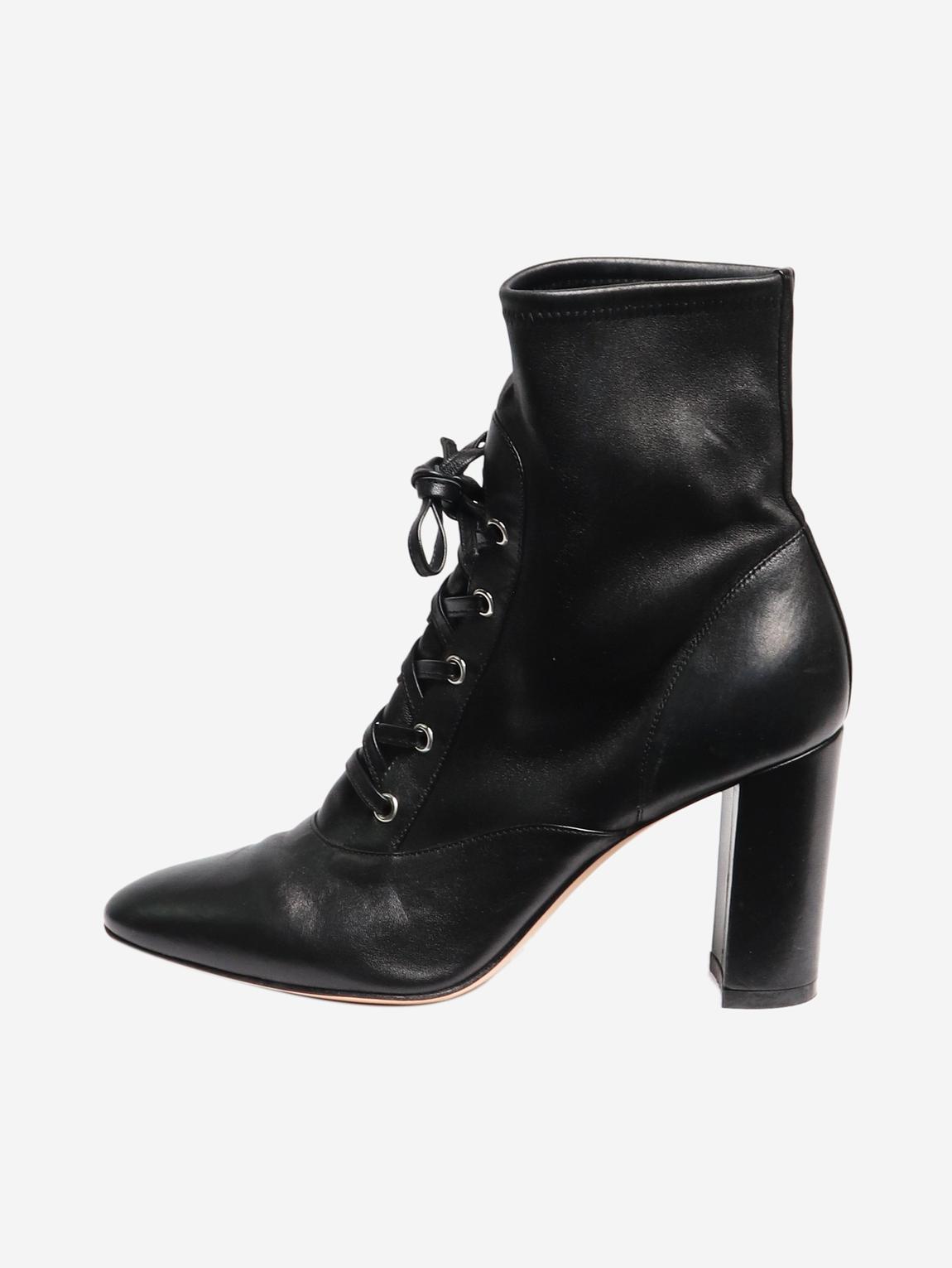 Black leather lace-up ankle boots main product photo