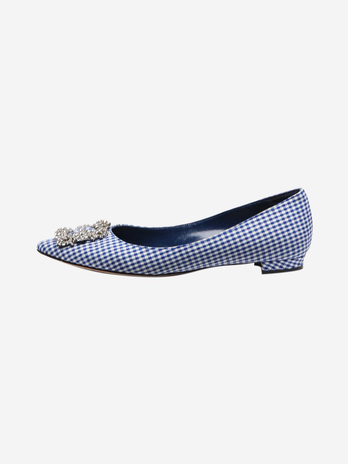 Blue and white gingham flat shoes main product photo
