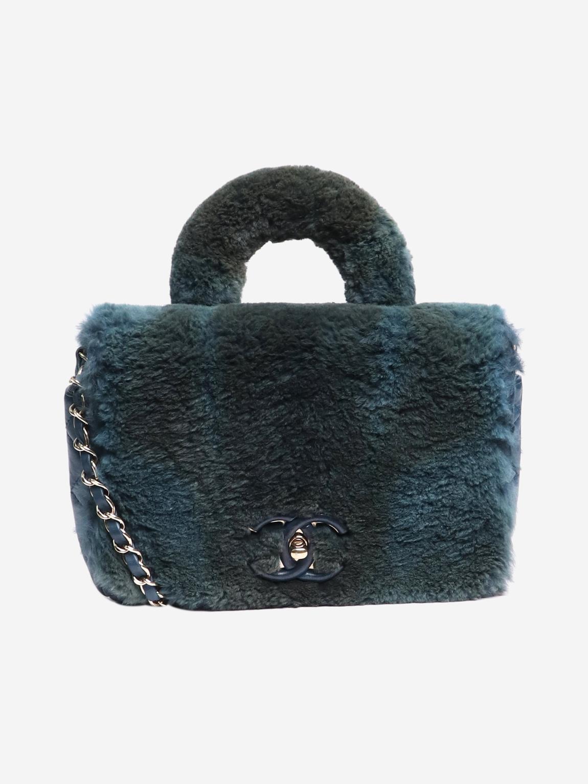 Blue and green 2017 fur top handle bag main product photo