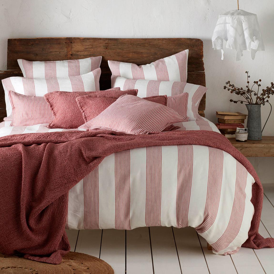 Red Ticking Stripe Linen Duvet Cover, Double, Red main product photo
