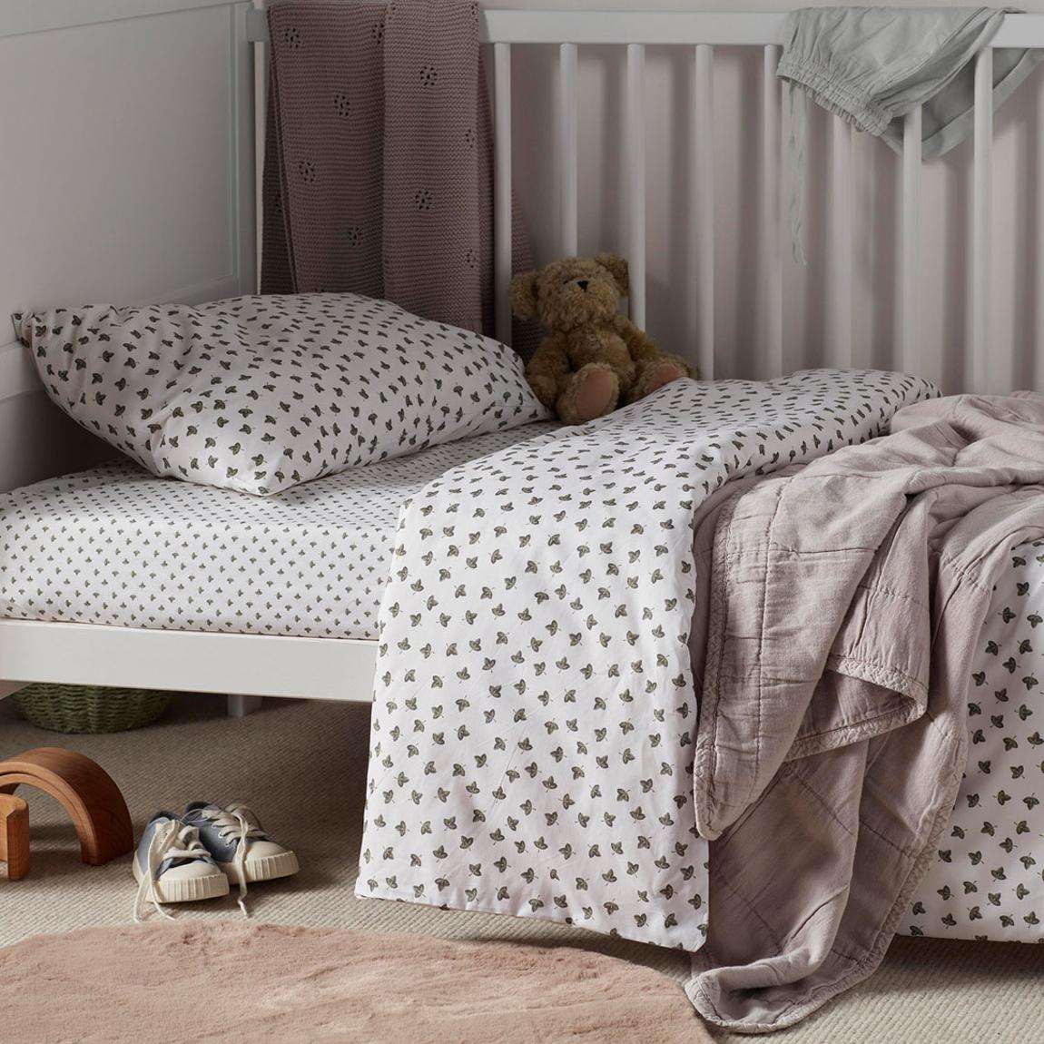 Olive Little Leaf 100% Organic Cotton Fitted Sheet, Cot Bed, Green main product photo