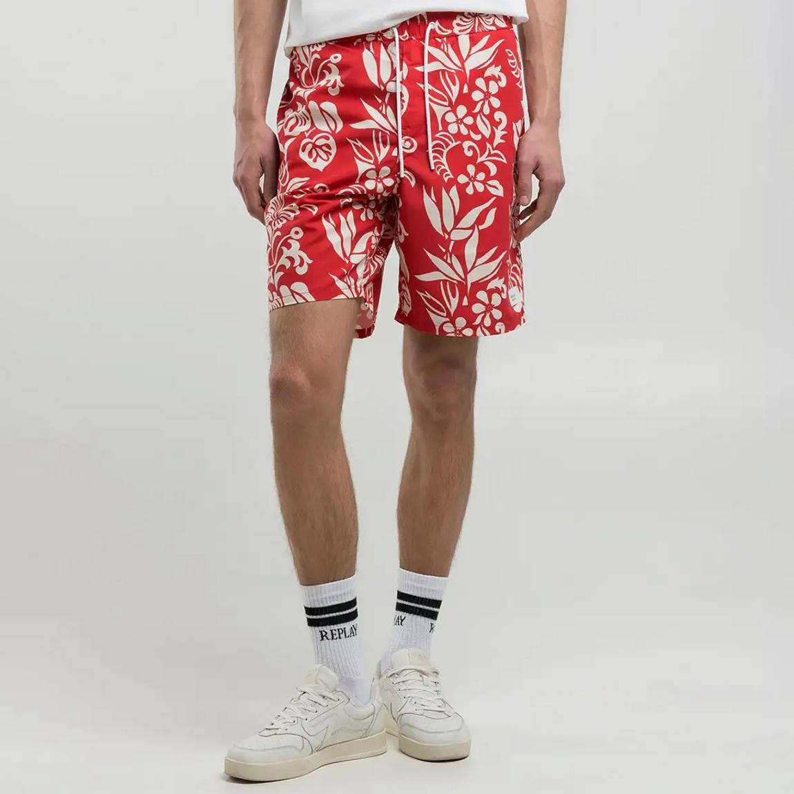 Red Two-Tone Floral Swim Shorts main product photo