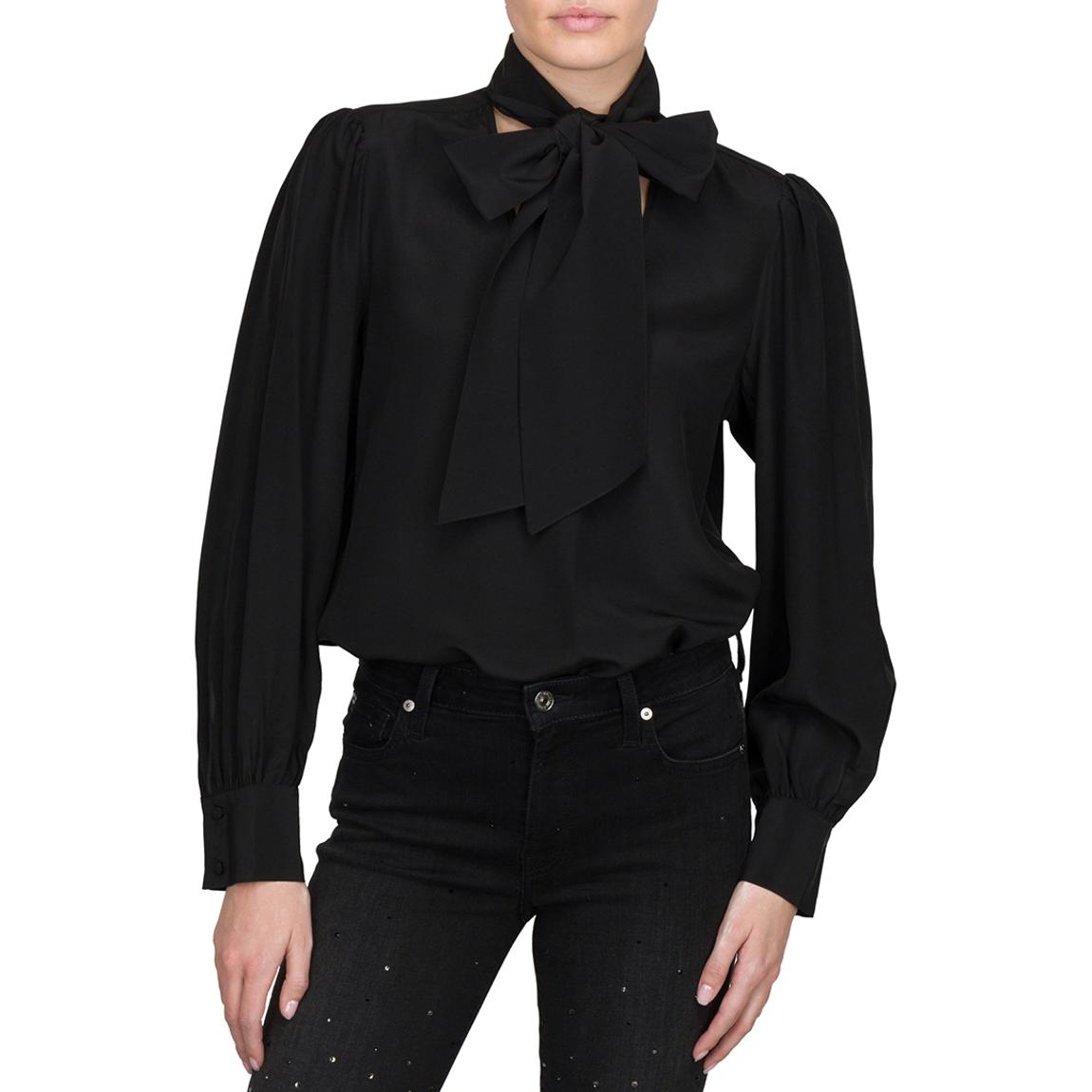 Black Relaxed Silk Bow Blouse main product photo