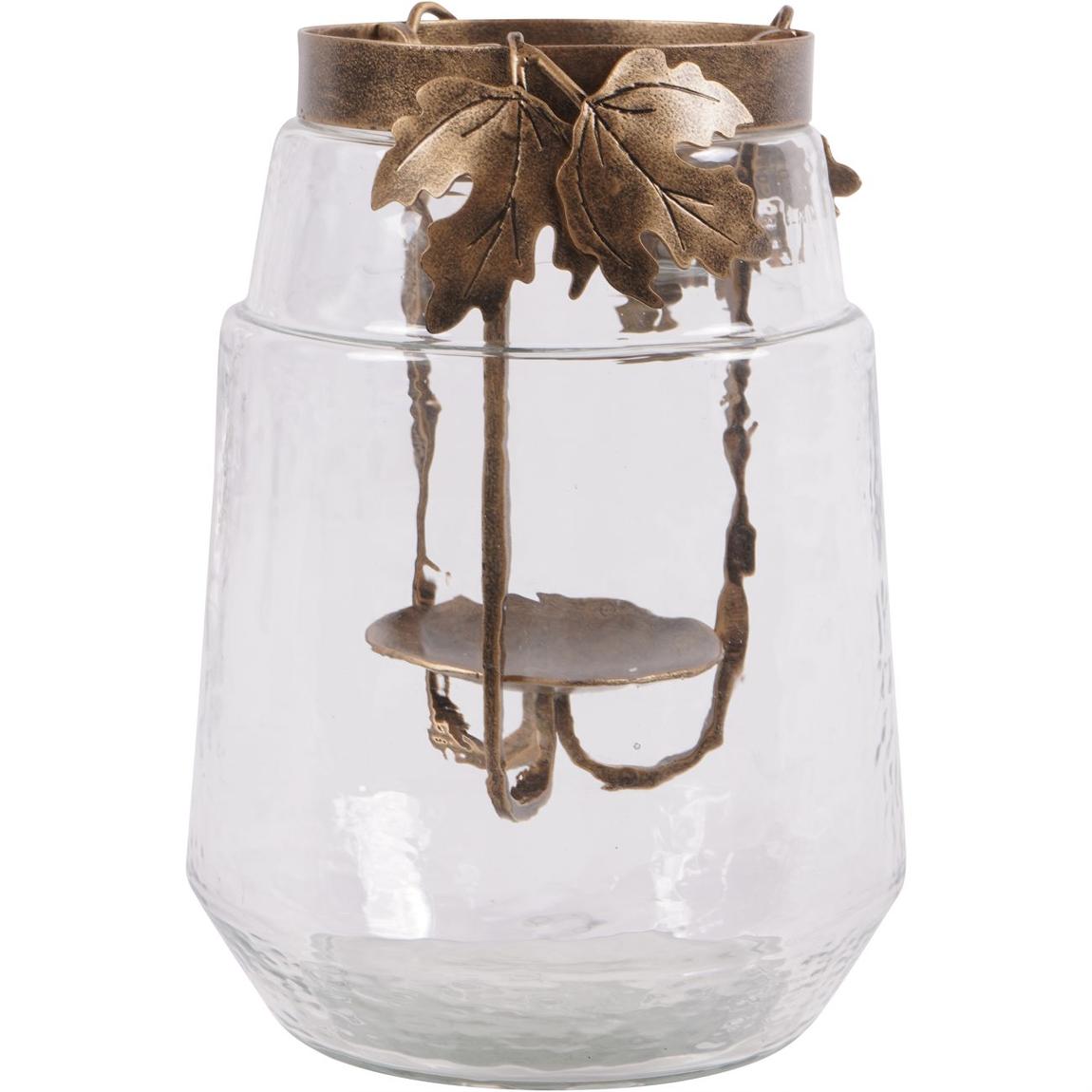 Laura Ashley Medium Leaf Bottle Hurricane, Clear Glass & Gold main product photo
