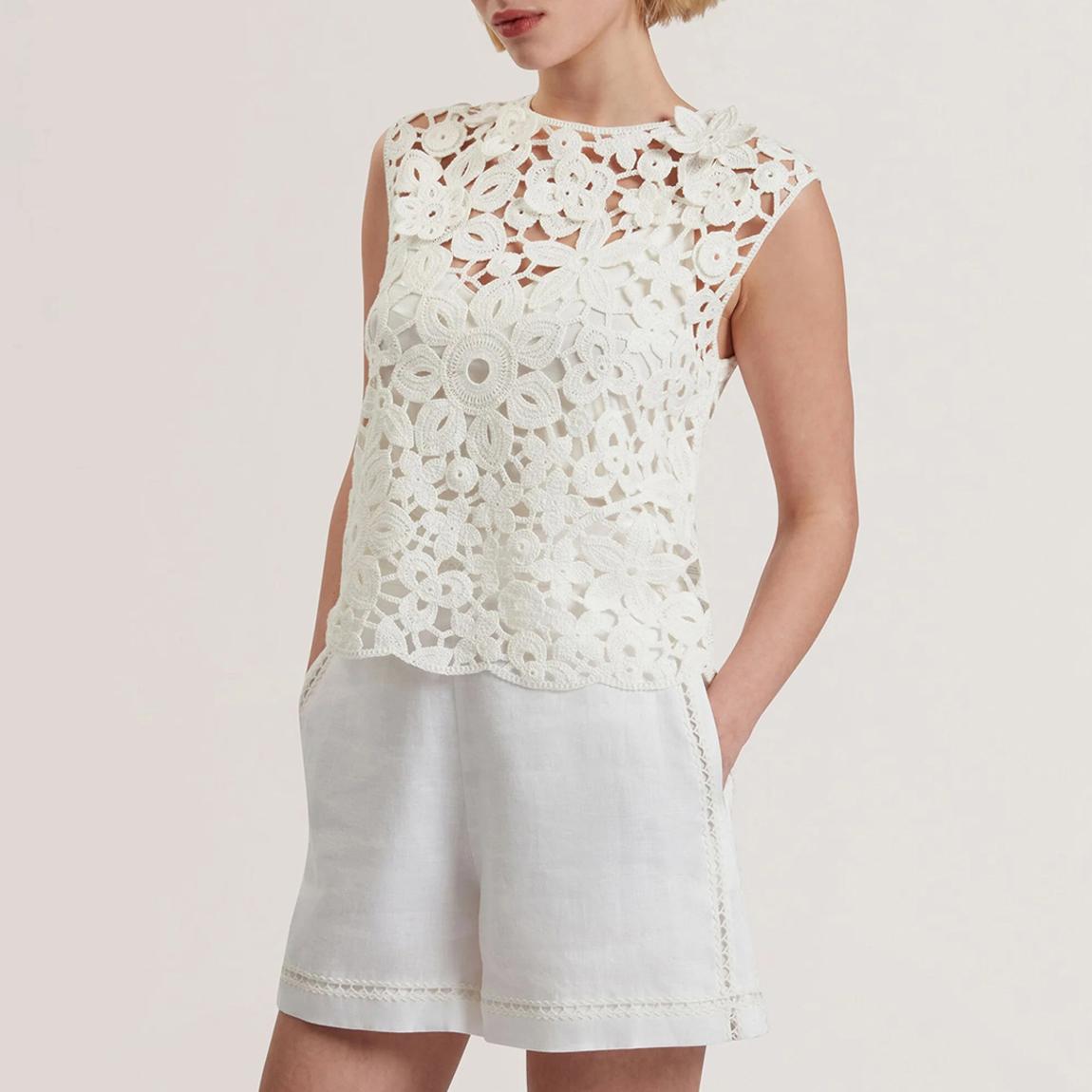 White Joyyra Crochet Knit Crop Top main product photo