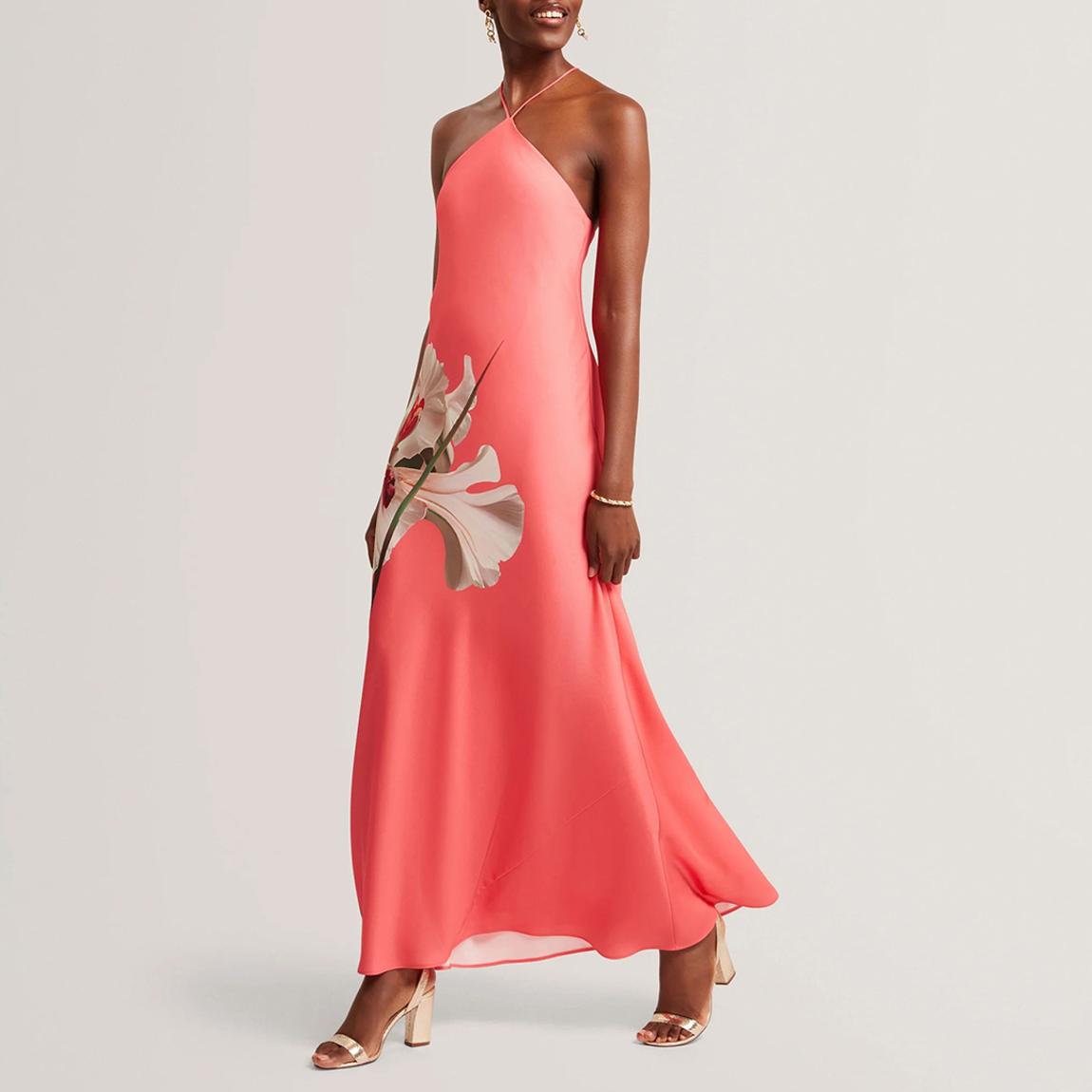 Coral Ajima Halter Neck Bias Cut Dress main product photo