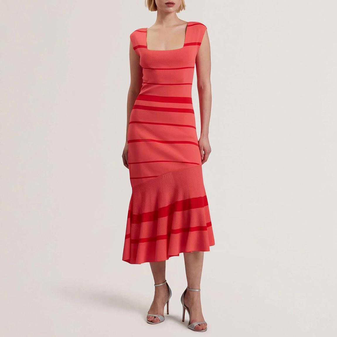 Coral Tilleea Square Neck Stripe Knit Dress main product photo