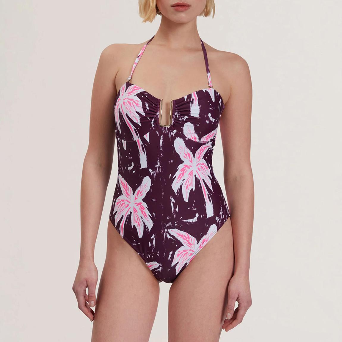 Purple Tuulaa Printed U Bar Swimsuit main product photo