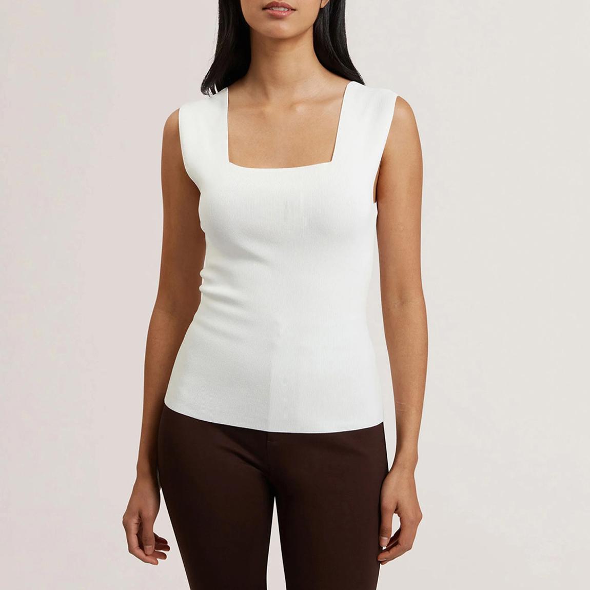 White Binkkii Square Neck Knit Top main product photo