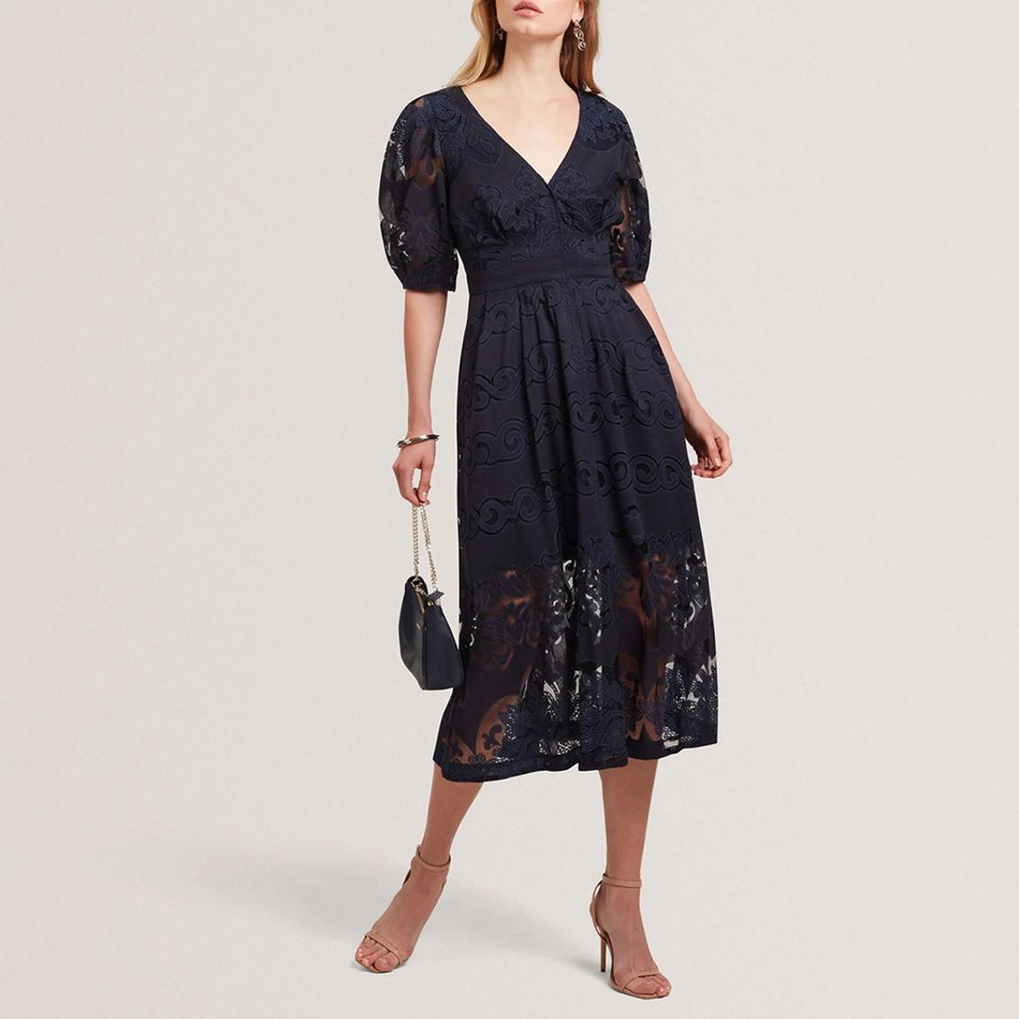 Navy Agnel Lace Puff Sleeve Dress main product photo
