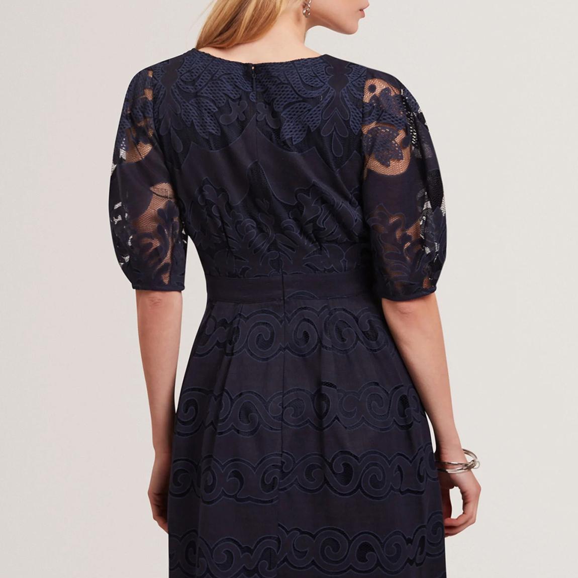 Ted Baker Navy Agnel Lace Puff Sleeve Dress - BrandAlley