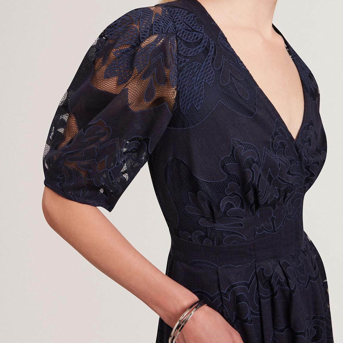 Ted Baker Navy Agnel Lace Puff Sleeve Dress - BrandAlley