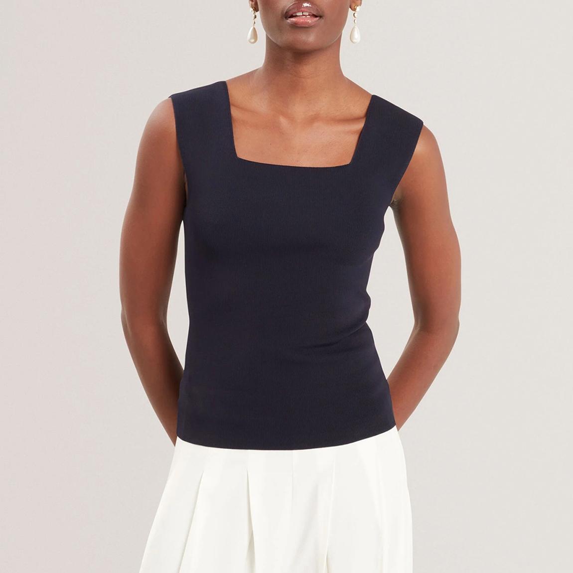Navy Binkkii Square Neck Knit Top main product photo