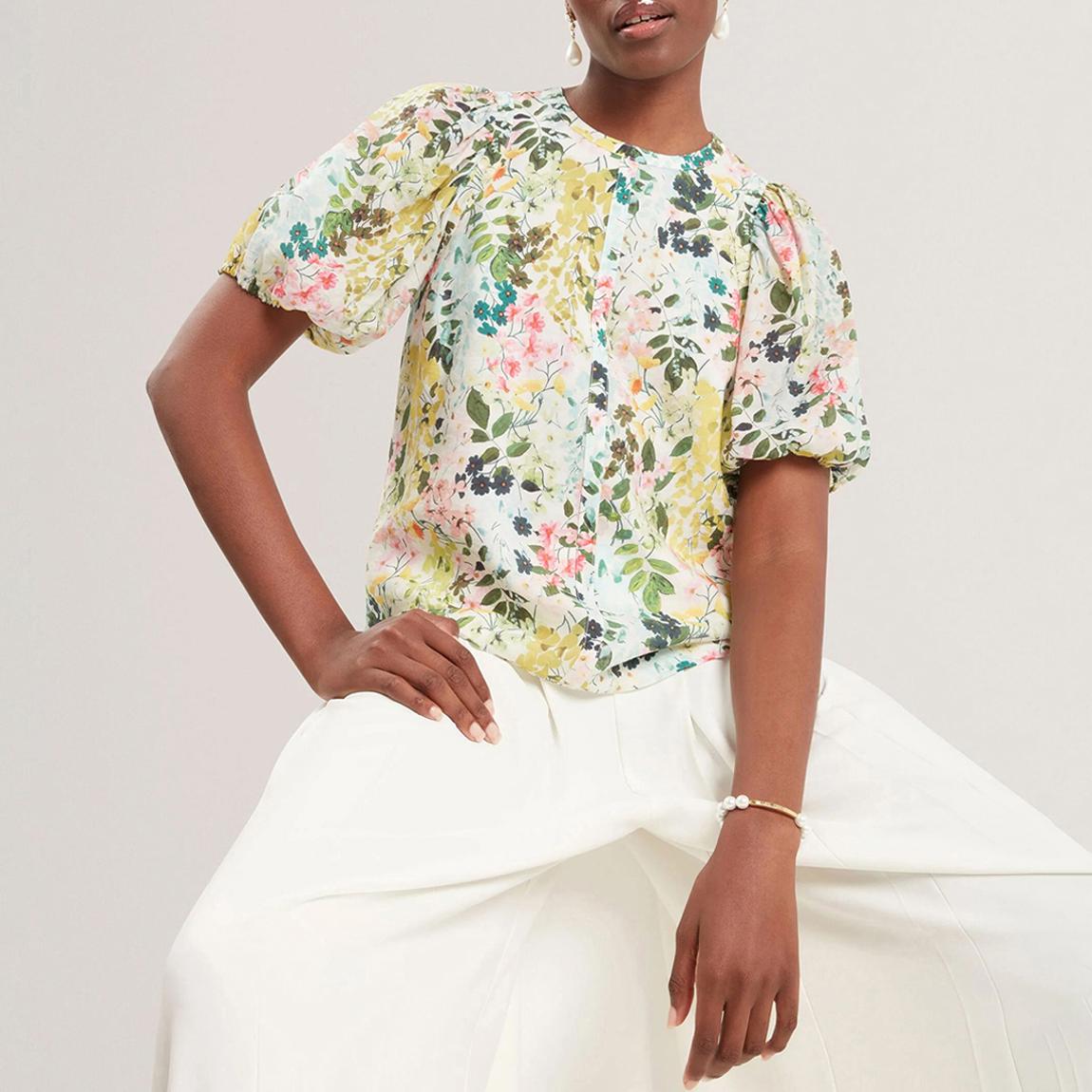 Ivory Micha Puff Sleeve Binding Blouse main product photo