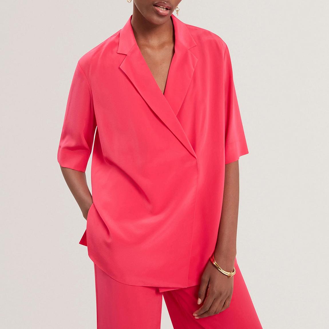Coral Pink Carloe Silk Short Sleeve Blazer main product photo