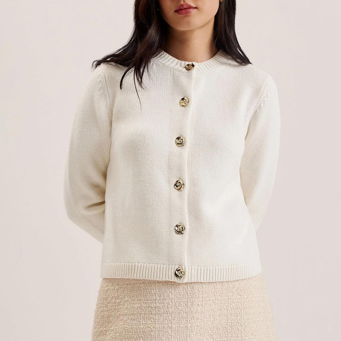 Ivory Jaycey Rose Button Cardigan main product photo