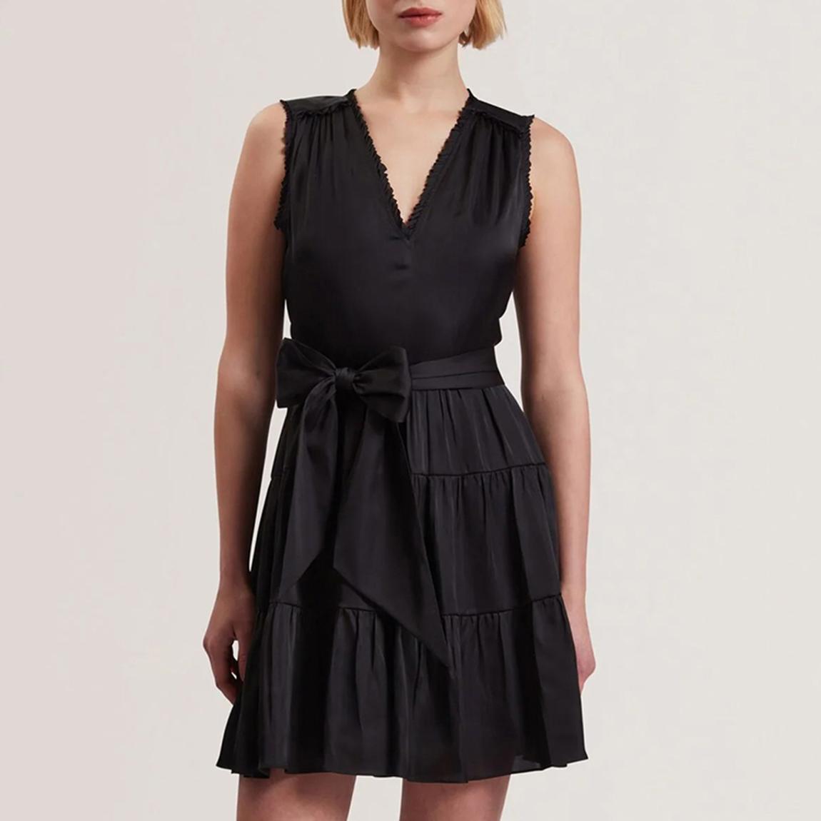 Black Otiana Pleat Detail V-Neck Mini Dress main product photo