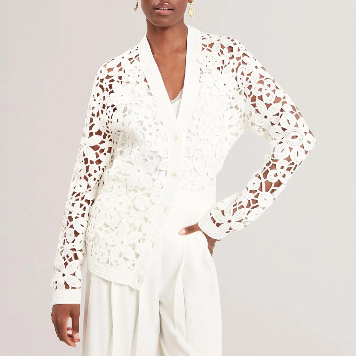 White Tarli Crochet Effect Cardigan main product photo