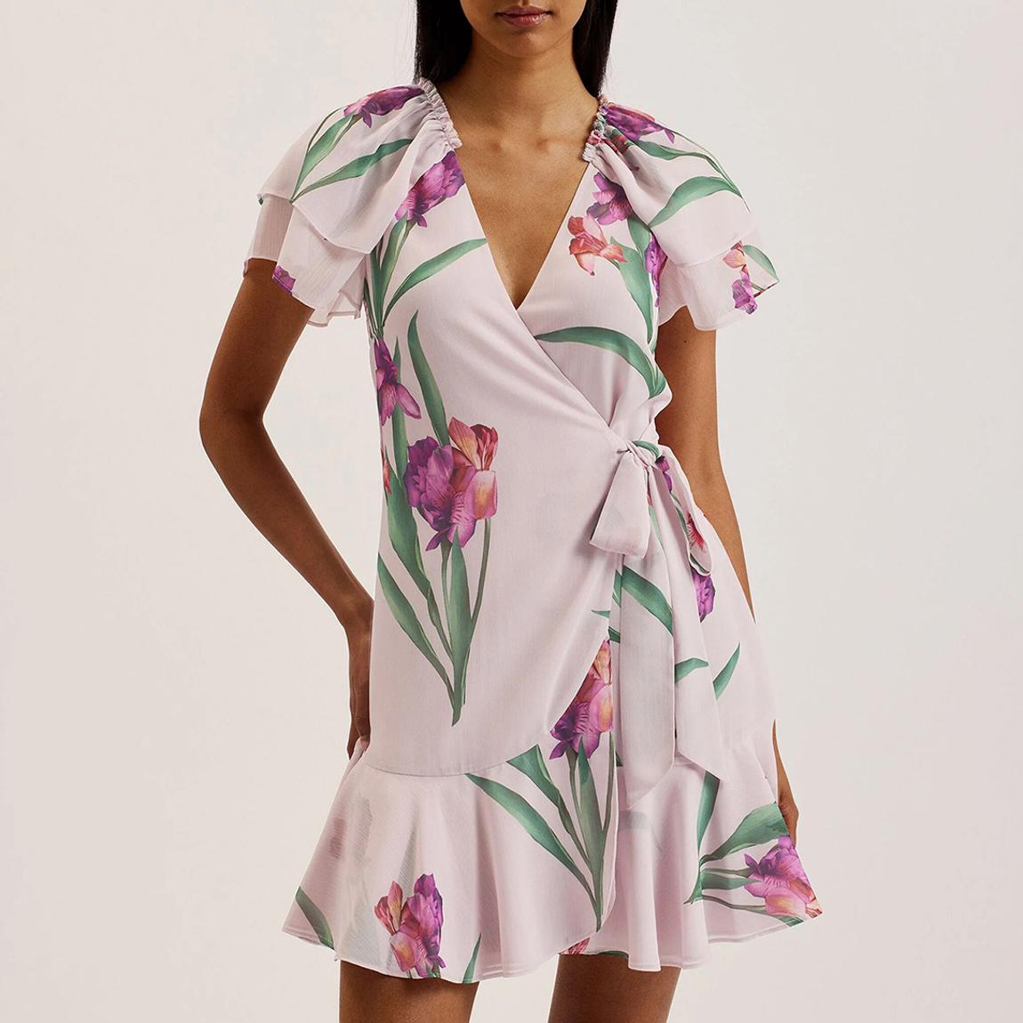 Pink Fasnia Angel Sleeve Wrap Mini Dress main product photo