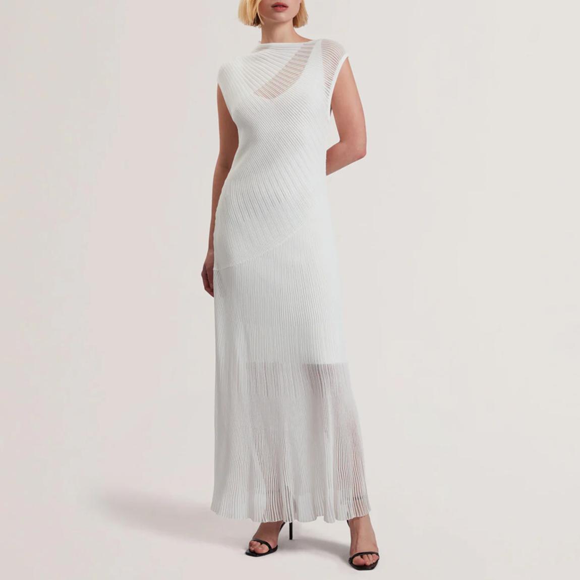 White Celyina Engineered Sheer Detail Dress main product photo