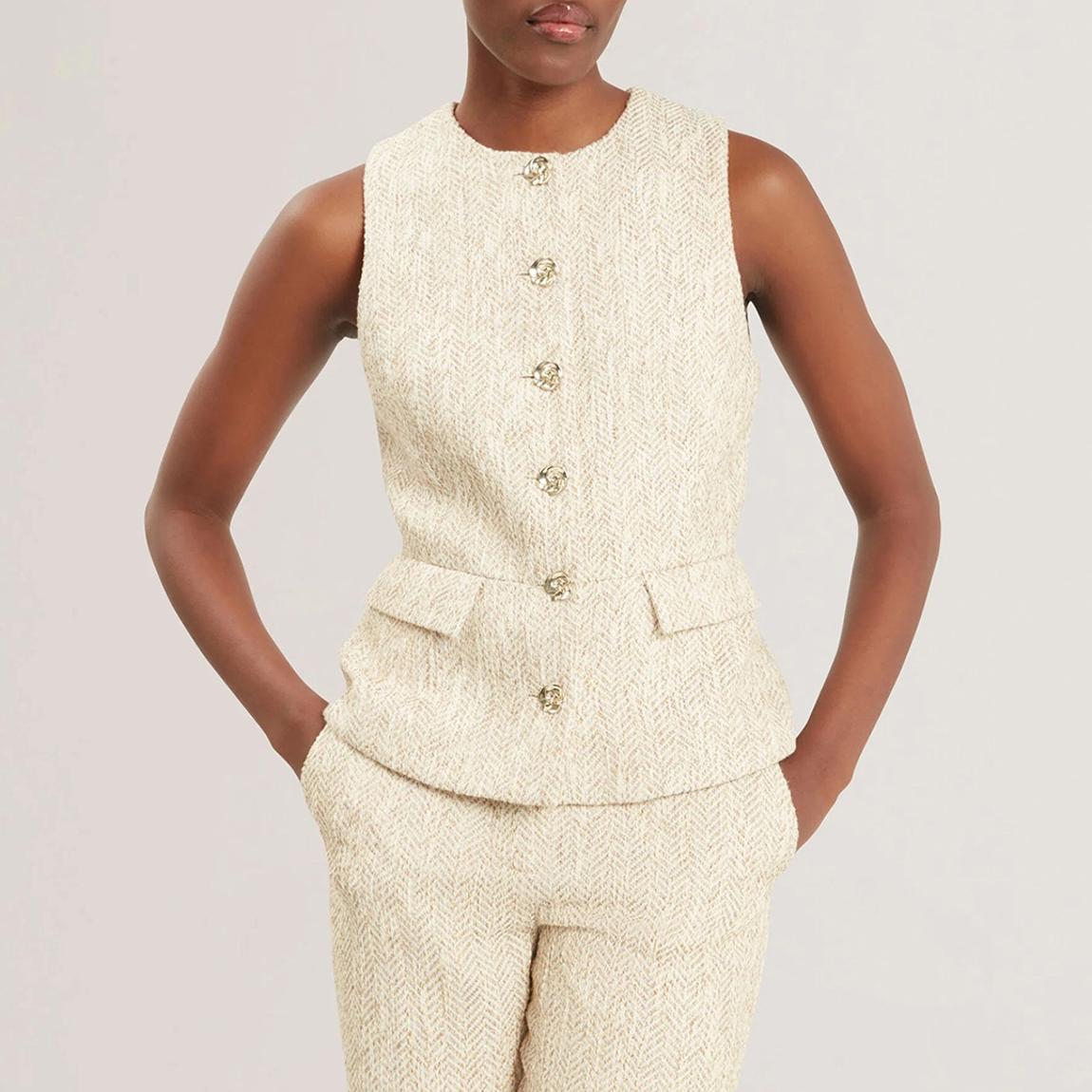 Ivory Vulpaw Tailored Boucle Fitted Waistcoat main product photo