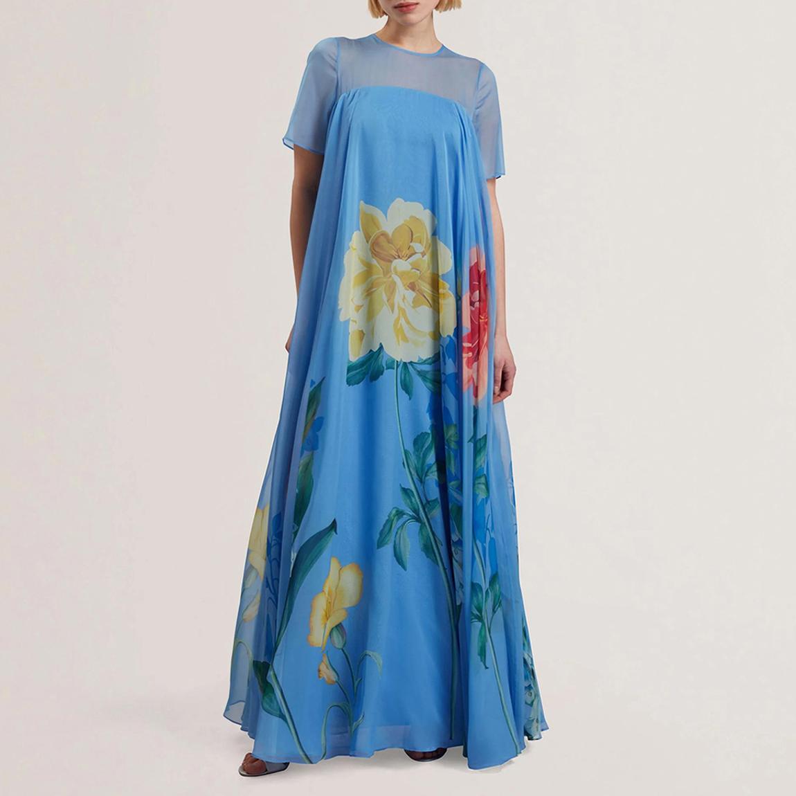 Blue Malrie Cap Sleeve Volume Maxi Dress main product photo