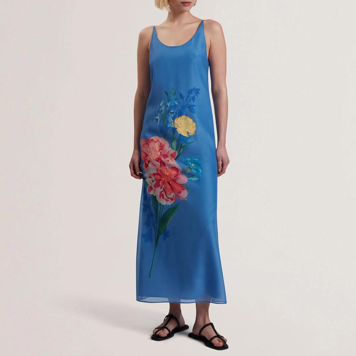 Blue Fayda Organza Scoop Neck Midi Dress main product photo