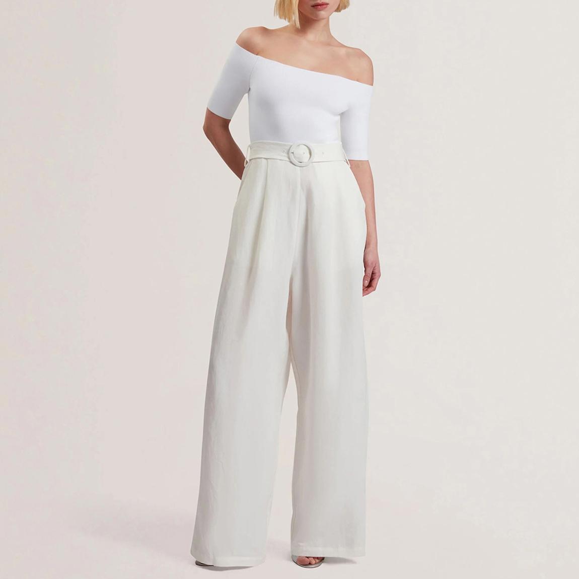 White Angeliy Knit Bodice Bardot Jumpsuit main product photo