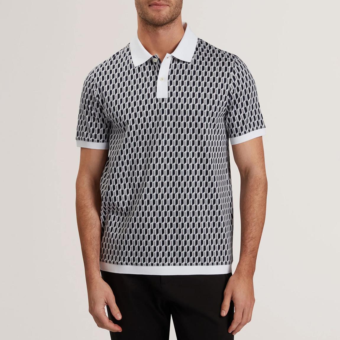 Black/White Hamish Jacquard Stripe Geo Polo main product photo