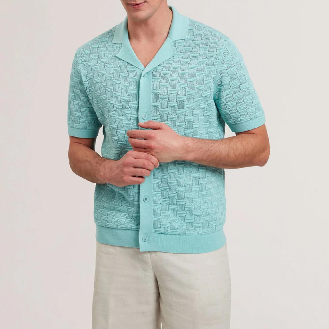 Light Blue Ridges Silk Cotton Shirt main product photo