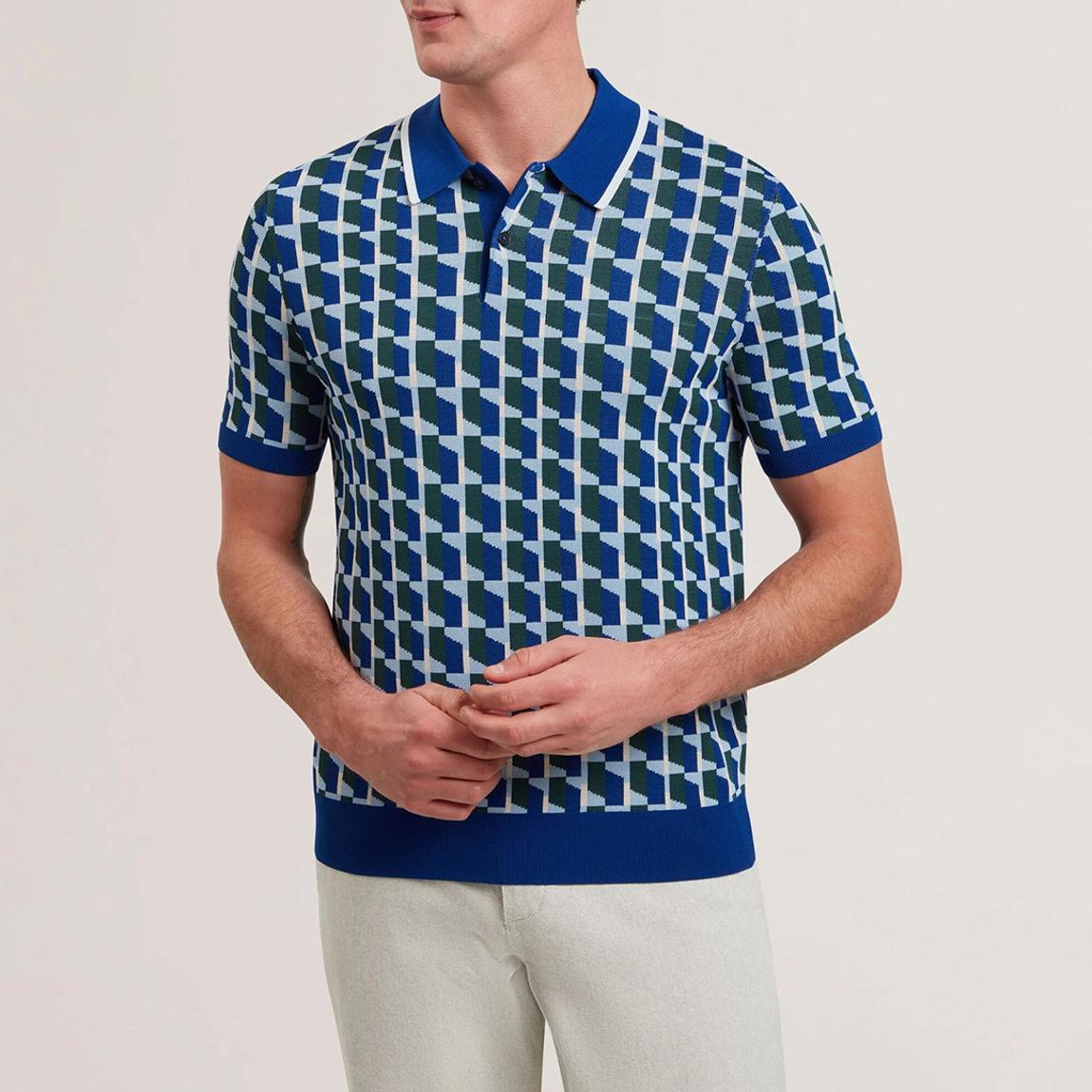 Navy Rossio Rayon Geometric Polo Shirt main product photo