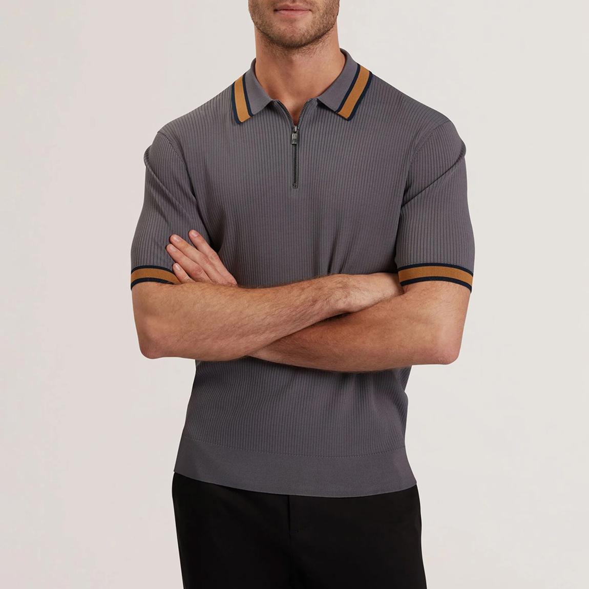 Grey Rafaelo Rayon Ribbed Zip Polo Shirt main product photo