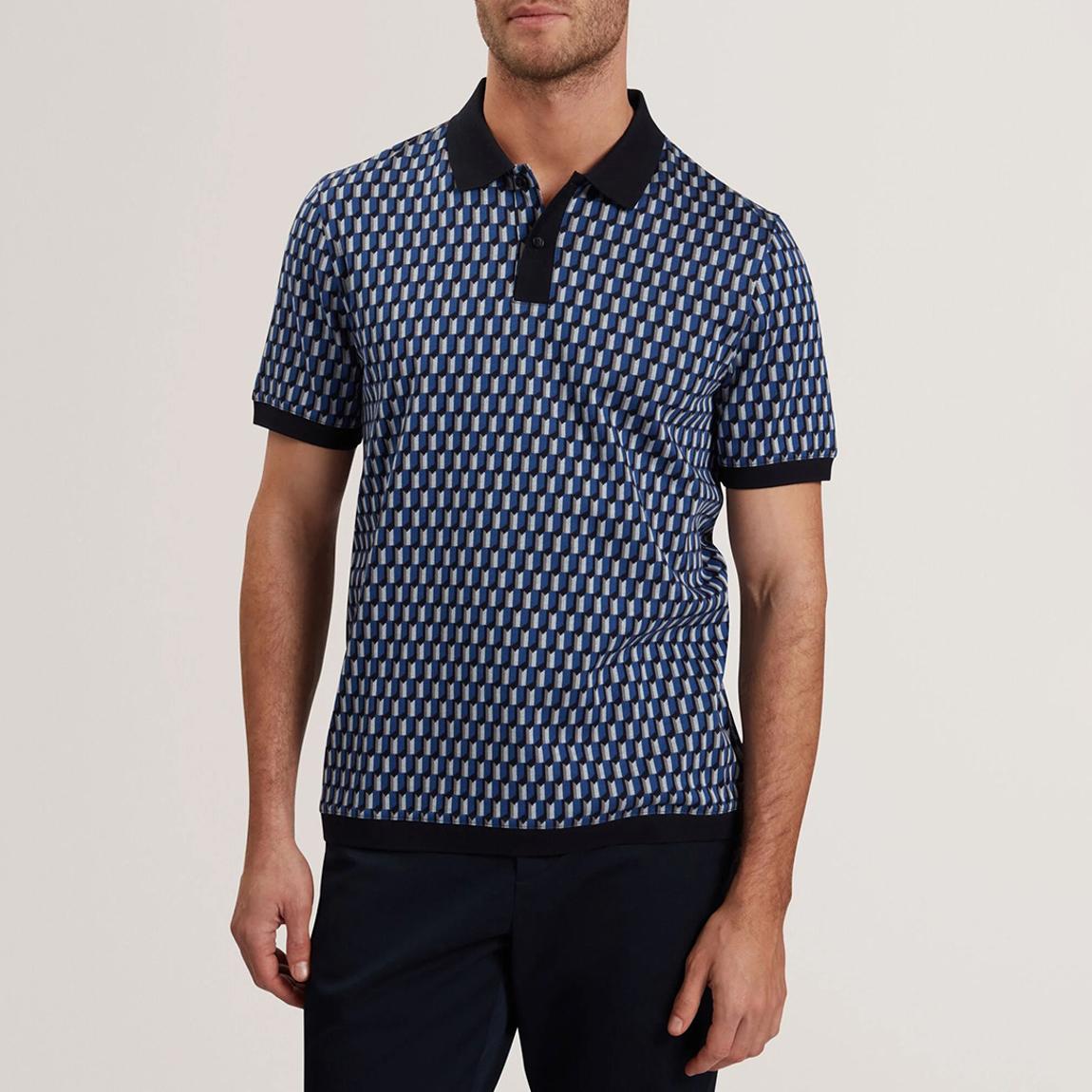 Navy Hamishs Jacquard Stripe Geo Polo main product photo