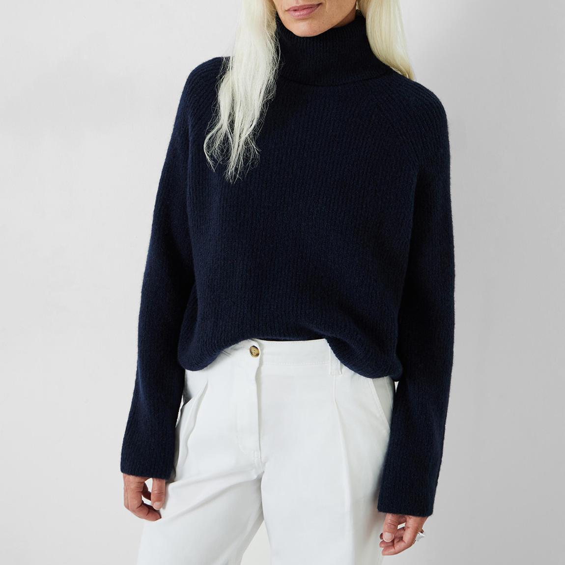 Navy Aven Raglan Roll Neck Wool Blend Jumper main product photo